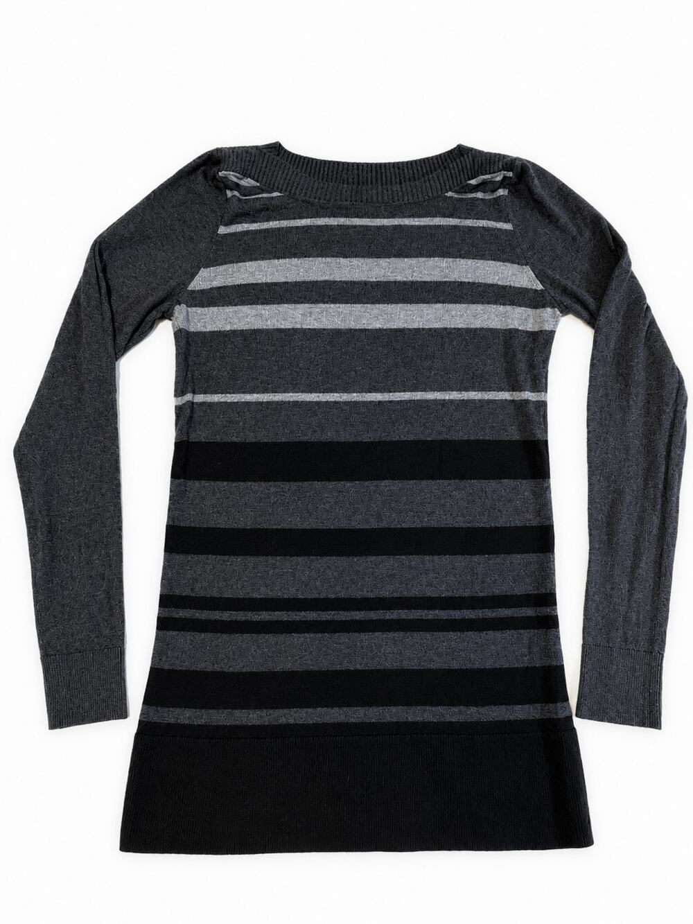 LOFT Petite XSP Gray Black Striped Knit Tunic Sweater Long Sleeve